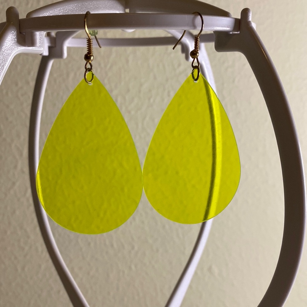 Tear drop neon green earrings